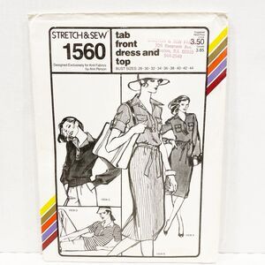 Vintage Stretch & Sew 1560 Tab Front Dress & Top Sewing Pattern UNCUT‎ Sz 28–44